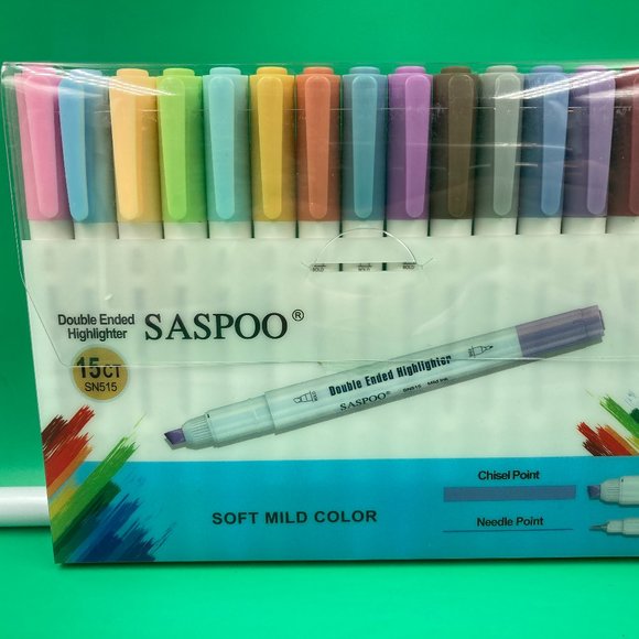 Saspoo Pastel Double Ended Highlighter 15 Ct. Soft Mild Color - Picture 1 of 4